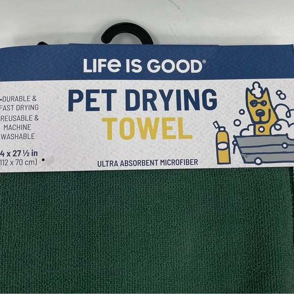 Life is Good‎ Dog Drying Towel Bath 44” X 27.5” Microfiber Ultra Absorbent Green - Picture 3 of 6
